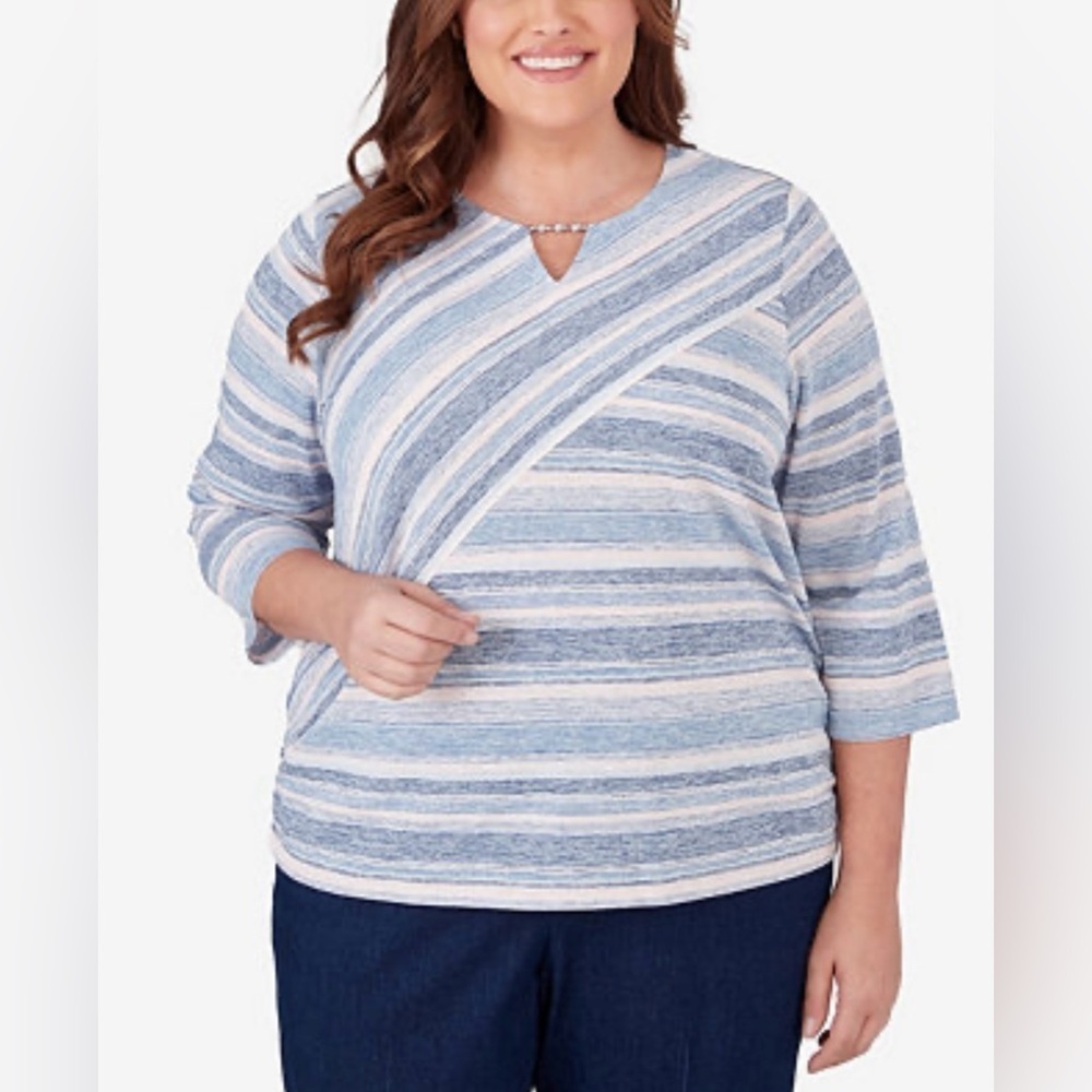 Alfred Dunner Women’s Plus Size A Fresh Start Striped 3/4 Sleeve Top Sz 2X